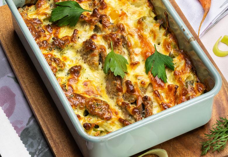 Lauchgratin mit Schweinefilet