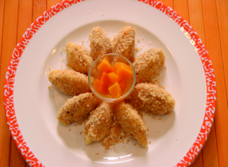 Polenta-Topfen-Nockerln mit schnellem Kürbiskompott